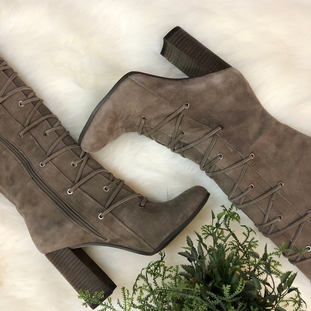 Vince Camuto Taupe Suede Over-the-Knee Lace-Up Boots